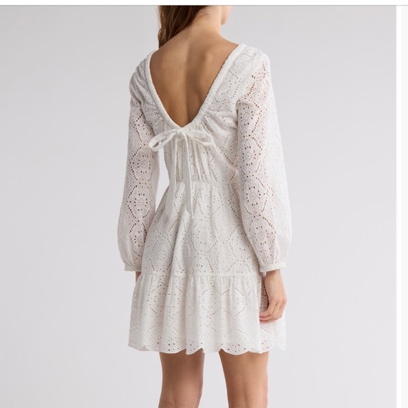 Veronica Beard Calibra White Long Sleeve Eyelet Dress | 6 - Picture 4 of 10